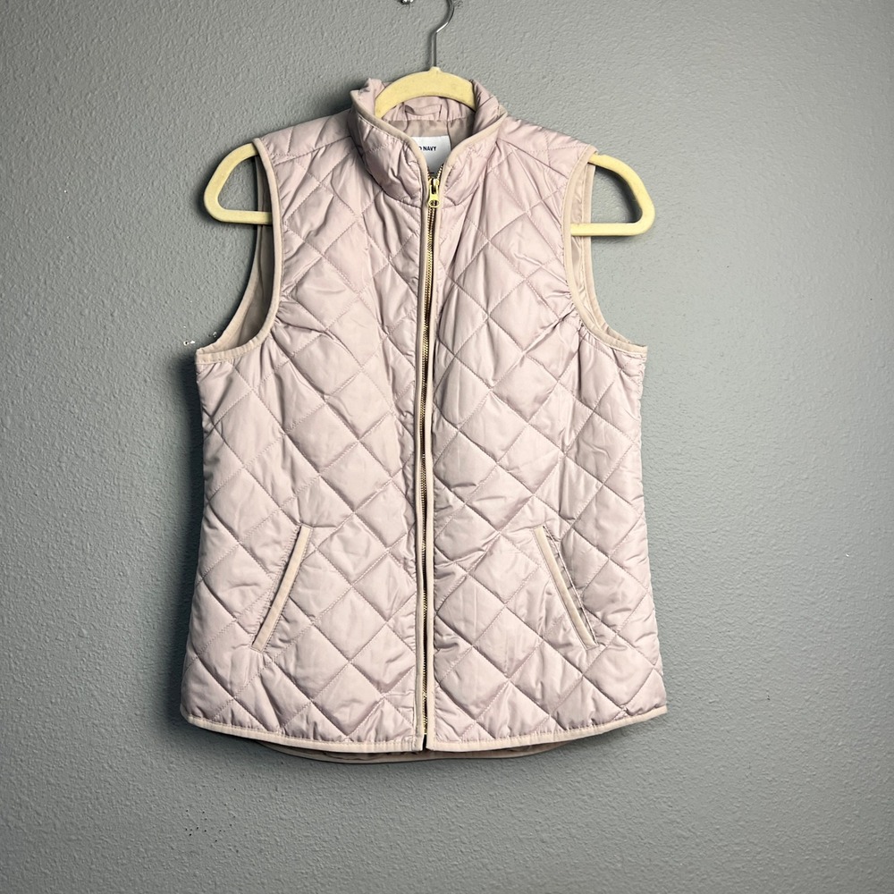 Old Navy Womens Quilted Puffer Vest Lavender Pink Diamond Stitch Zip Up Small